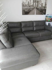 Luxe Comfy Grey Deep Leather Corner Sofa (PTP) - Kwikley