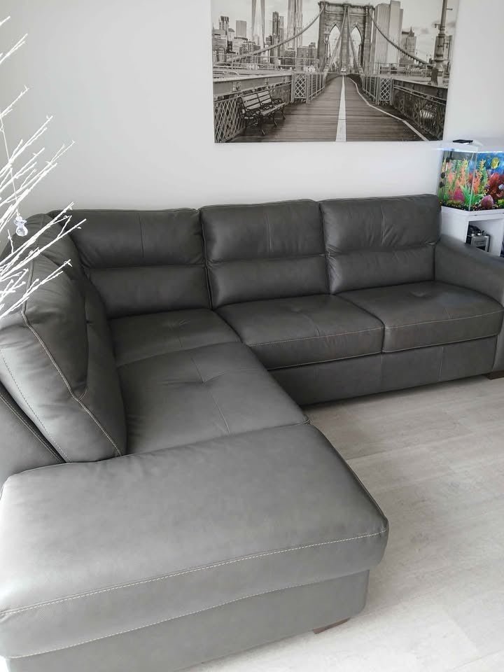 Luxe Comfy Grey Deep Leather Corner Sofa (PTP) - Kwikley