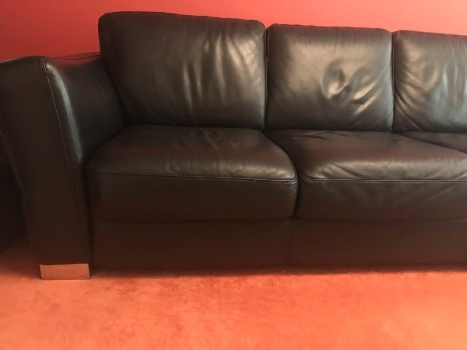 Luxe Extra Long Black Leather Corner Sofa (PTP) - Kwikley