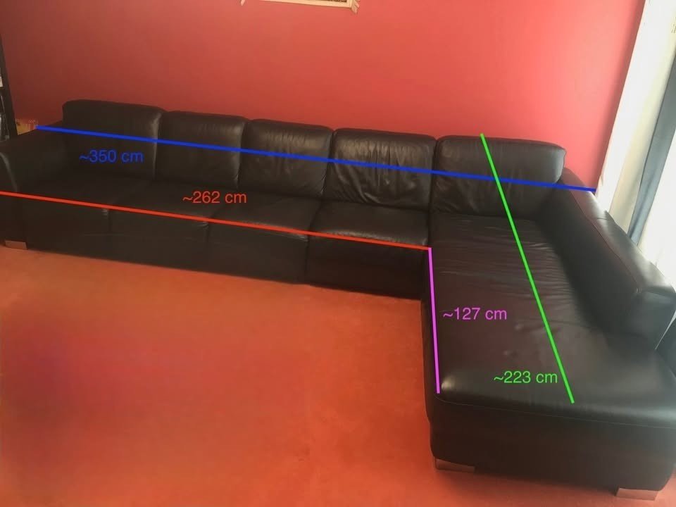 Luxe Extra Long Black Leather Corner Sofa (PTP) - Kwikley