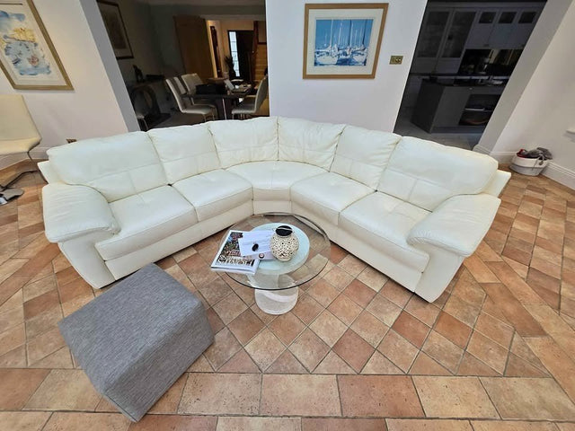 Luxe Splendid White Leather Corner Sofa (PTP)