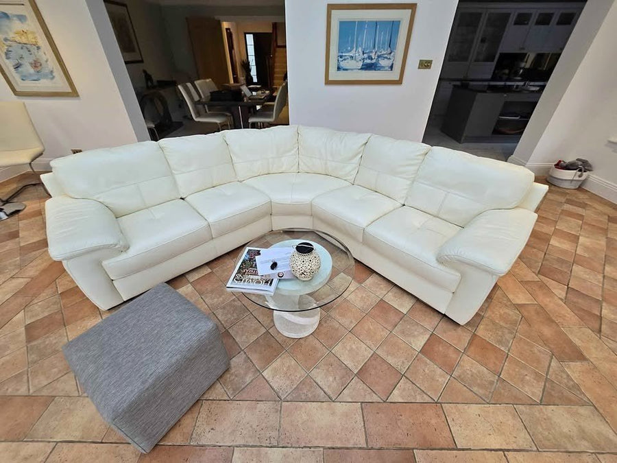Luxe Splendid White Leather Corner Sofa (PTP) - Kwikley