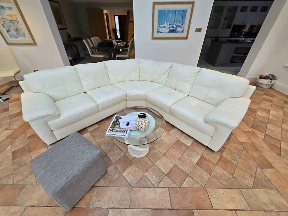 Luxe Splendid White Leather Corner Sofa (PTP) - Kwikley