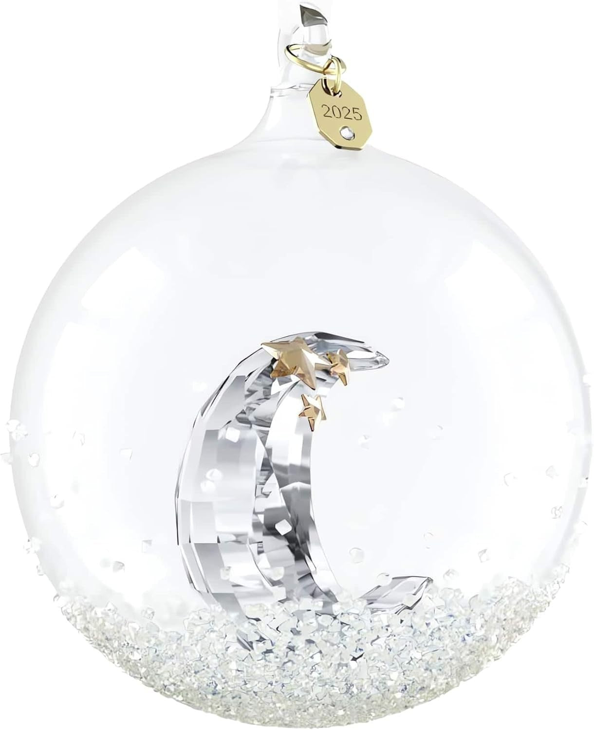 Luxury 2025 Crystal Moon Bauble • Clear Glass Ornament • Gold Accents - Kwikley