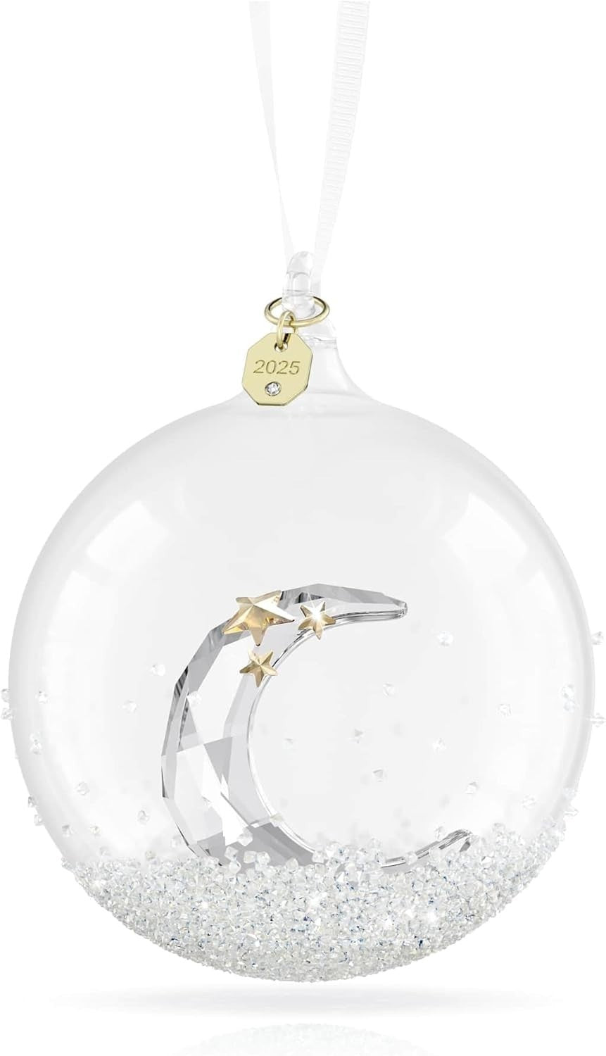 Luxury 2025 Crystal Moon Bauble • Clear Glass Ornament • Gold Accents - Kwikley