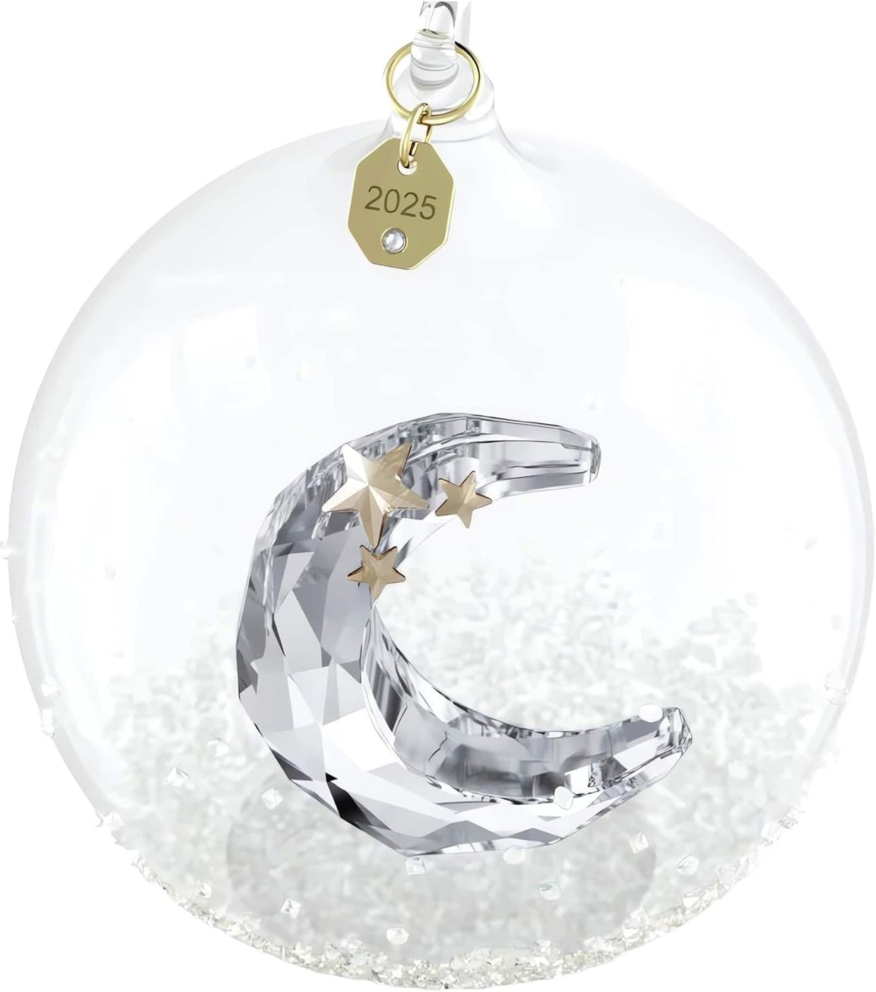 Luxury 2025 Crystal Moon Bauble • Clear Glass Ornament • Gold Accents - Kwikley