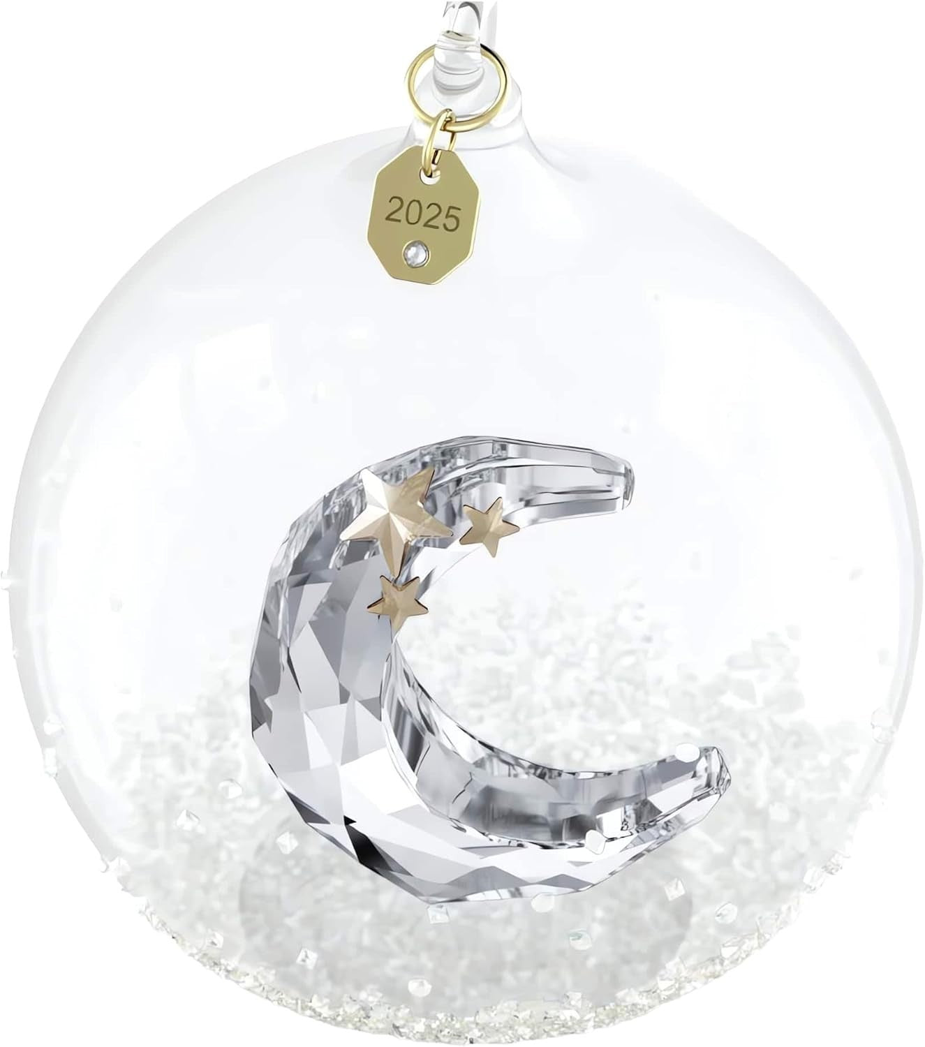 Luxury 2025 Crystal Moon Bauble • Clear Glass Ornament • Gold Accents - Kwikley