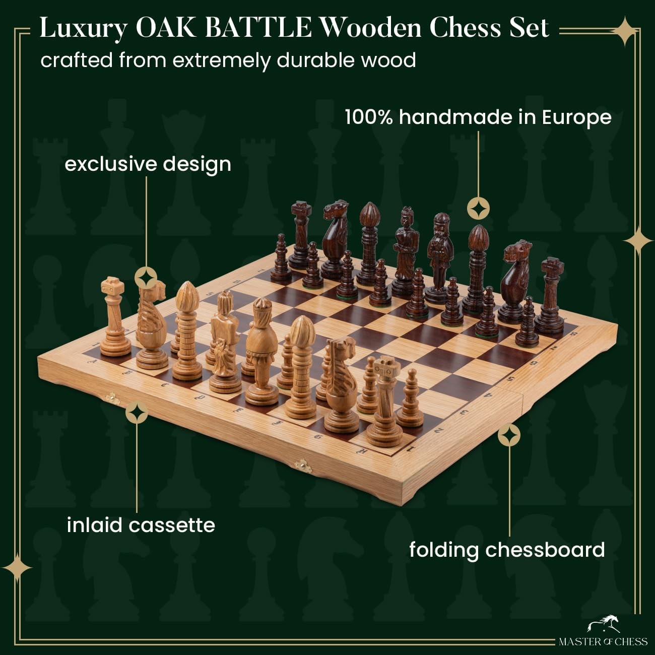 Luxury 26" Wooden Chess Set Large Foldable Board with Handcrafted Pieces - Kwikley