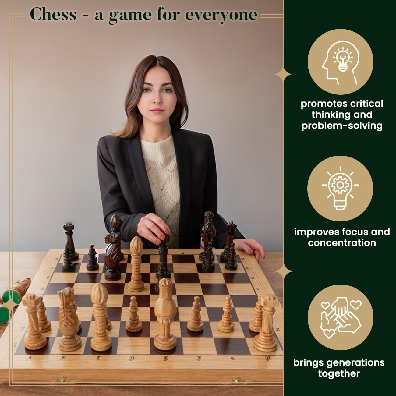 Luxury 26" Wooden Chess Set Large Foldable Board with Handcrafted Pieces - Kwikley