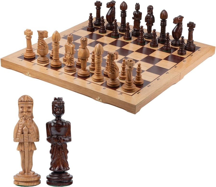 Luxury 26" Wooden Chess Set Large Foldable Board with Handcrafted Pieces - Kwikley