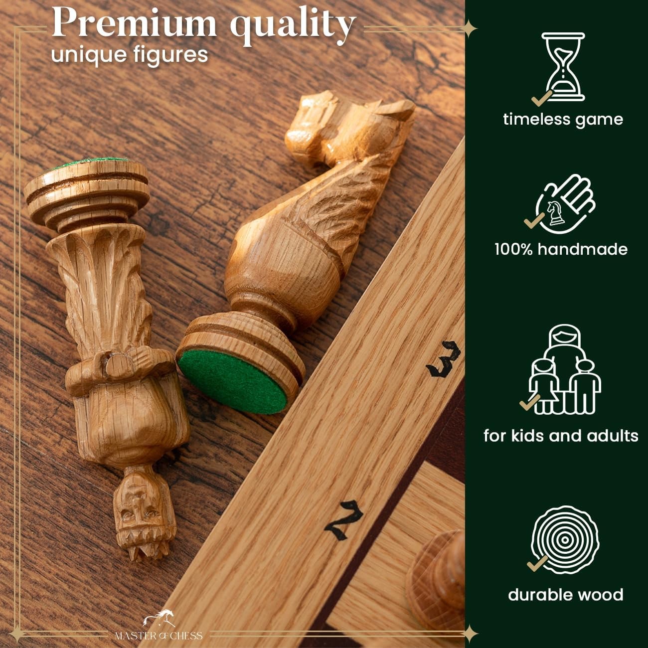Luxury 26" Wooden Chess Set Large Foldable Board with Handcrafted Pieces - Kwikley