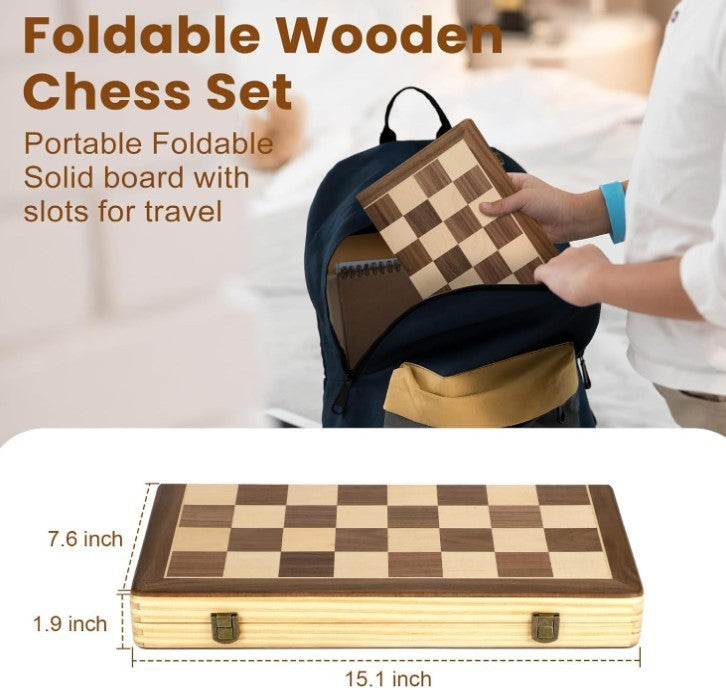 Luxury 29cm Magnetic Wooden Chess Set – Foldable Travel Board + Storage - Kwikley