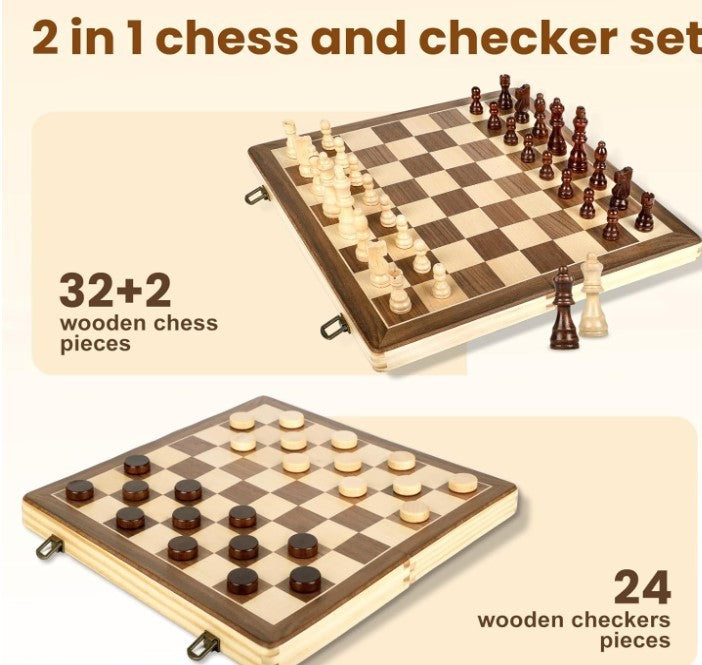 Luxury 29cm Magnetic Wooden Chess Set – Foldable Travel Board + Storage - Kwikley