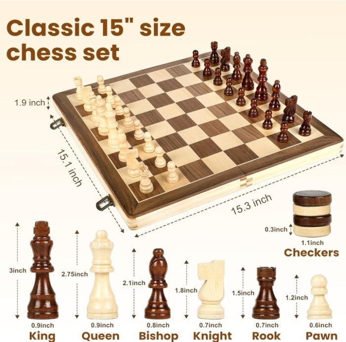 Luxury 29cm Magnetic Wooden Chess Set – Foldable Travel Board + Storage - Kwikley