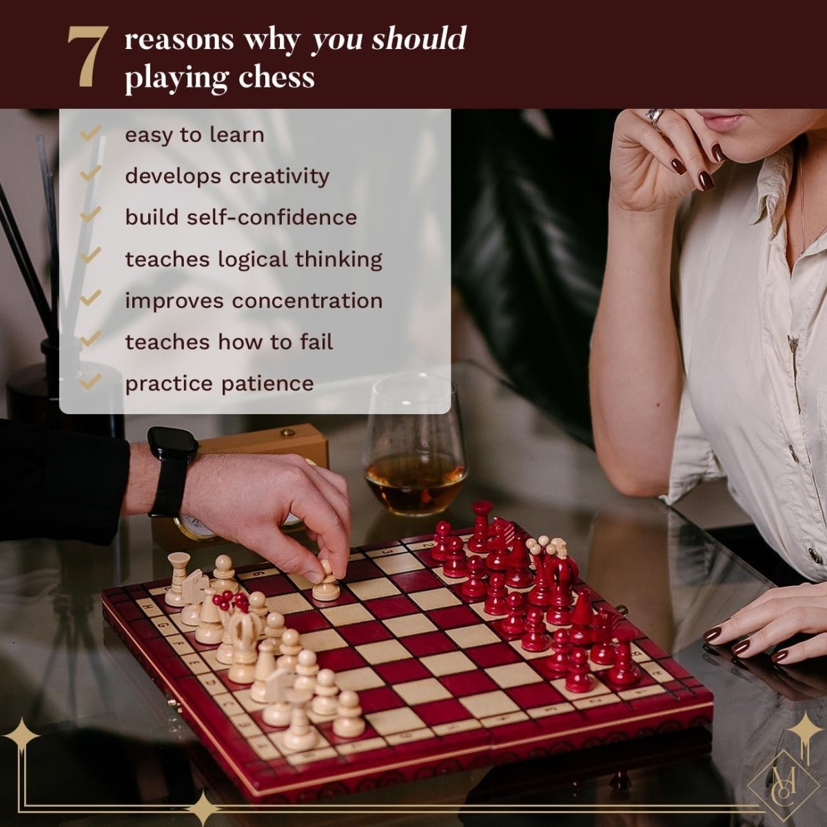 Luxury 35cm Wooden Chess & Draughts Set | Folding Red Board | Handmade Game Set - Kwikley