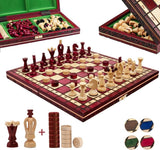 Luxury 35cm Wooden Chess & Draughts Set | Folding Red Board | Handmade Game Set