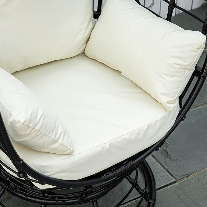 Luxury 360° Swivel Egg Chair Outdoor Rattan Seat w/ Cushions – 150kg Capacity - Kwikley