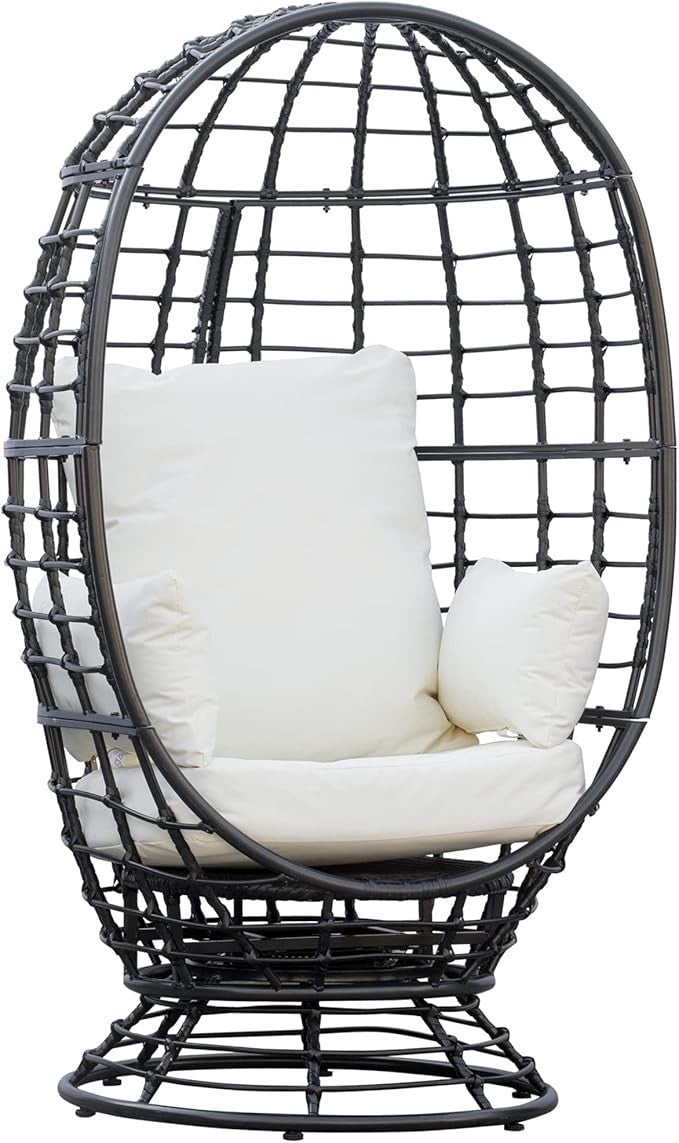 Luxury 360° Swivel Egg Chair Outdoor Rattan Seat w/ Cushions – 150kg Capacity - Kwikley