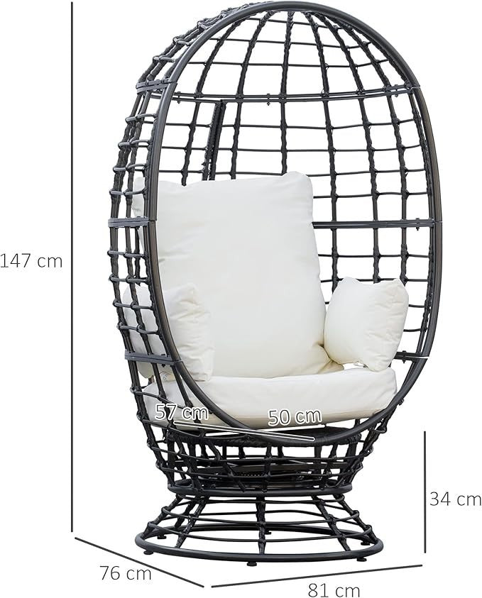 Luxury 360° Swivel Egg Chair Outdoor Rattan Seat w/ Cushions – 150kg Capacity - Kwikley