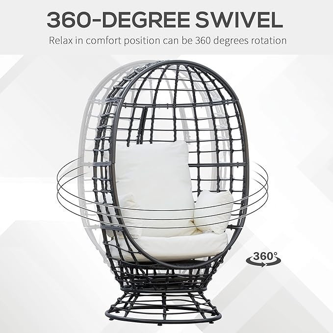 Luxury 360° Swivel Egg Chair Outdoor Rattan Seat w/ Cushions – 150kg Capacity - Kwikley
