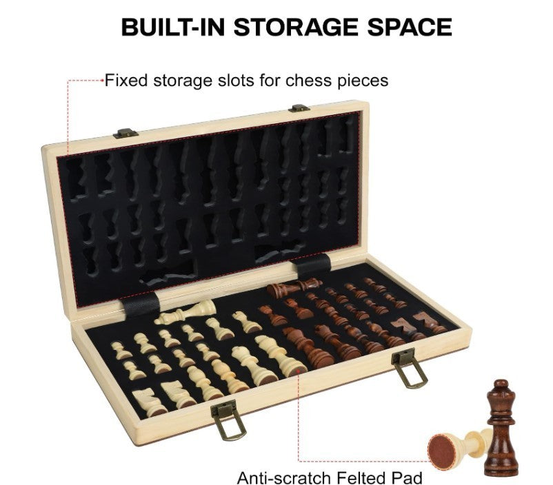 Luxury 39cm Magnetic Wooden Chess Set – Folding Board, Storage Slots - Kwikley