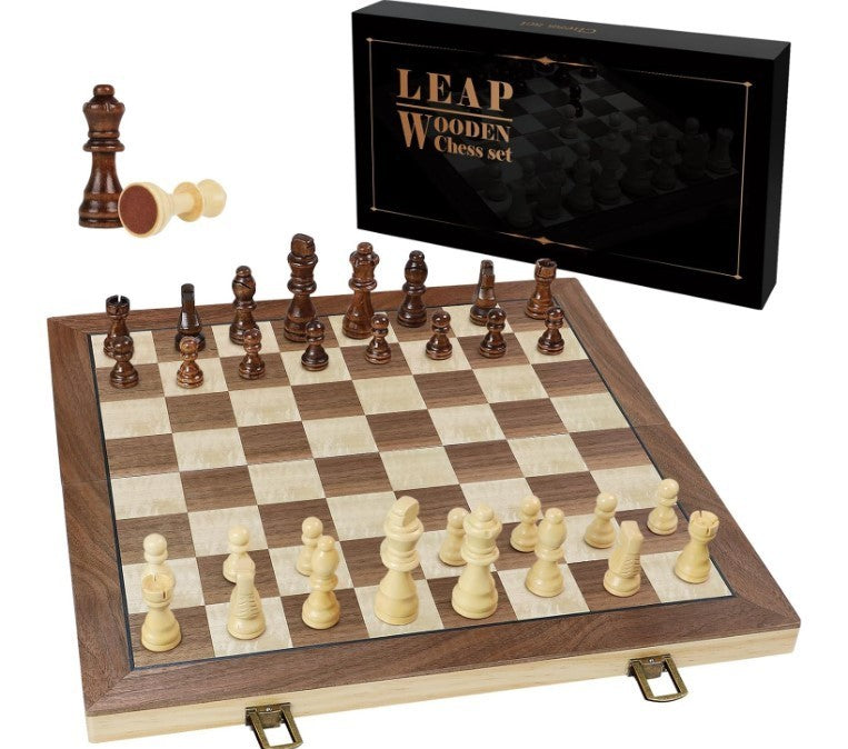 Luxury 39cm Magnetic Wooden Chess Set – Folding Board, Storage Slots - Kwikley