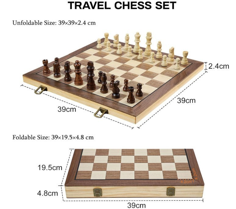 Luxury 39cm Magnetic Wooden Chess Set – Folding Board, Storage Slots - Kwikley