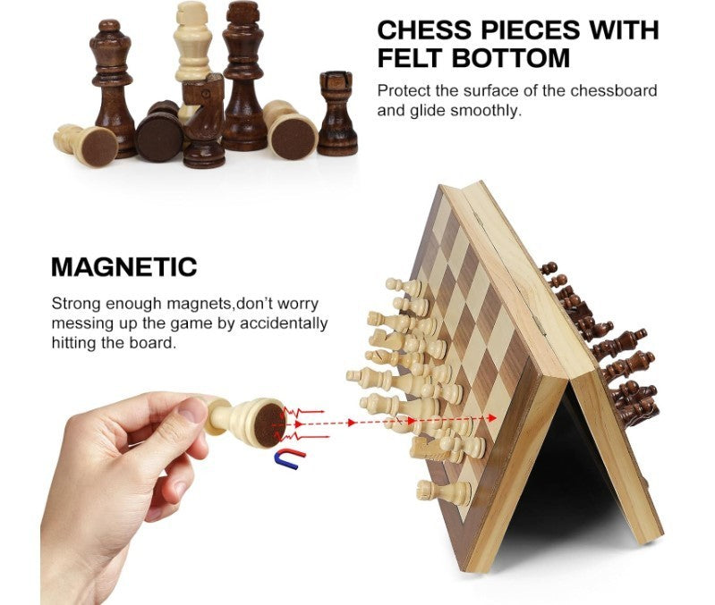 Luxury 39cm Magnetic Wooden Chess Set – Folding Board, Storage Slots - Kwikley