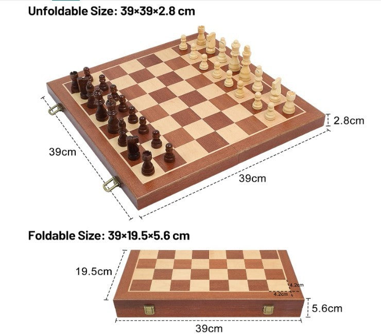 Luxury 39cm Wooden Chess Set – Folding Board, Storage Slots, Extra Queens - Kwikley