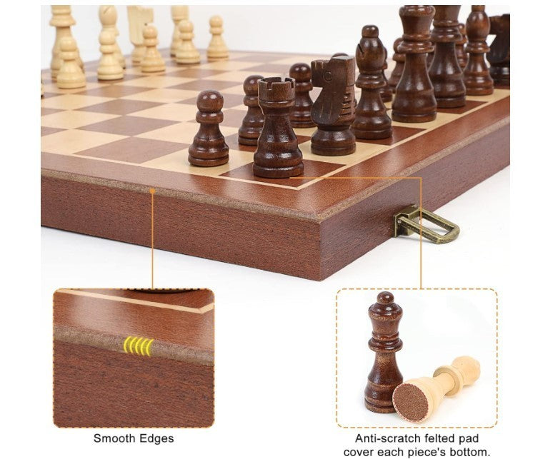 Luxury 39cm Wooden Chess Set – Folding Board, Storage Slots, Extra Queens - Kwikley