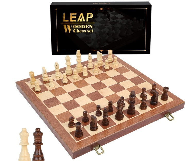 Luxury 39cm Wooden Chess Set – Folding Board, Storage Slots, Extra Queens - Kwikley
