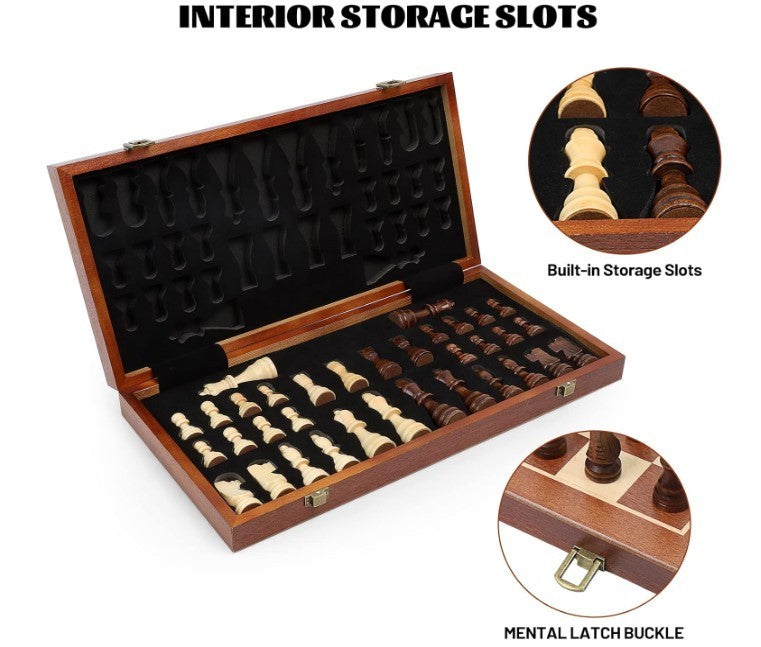 Luxury 39cm Wooden Chess Set – Folding Board, Storage Slots, Extra Queens - Kwikley
