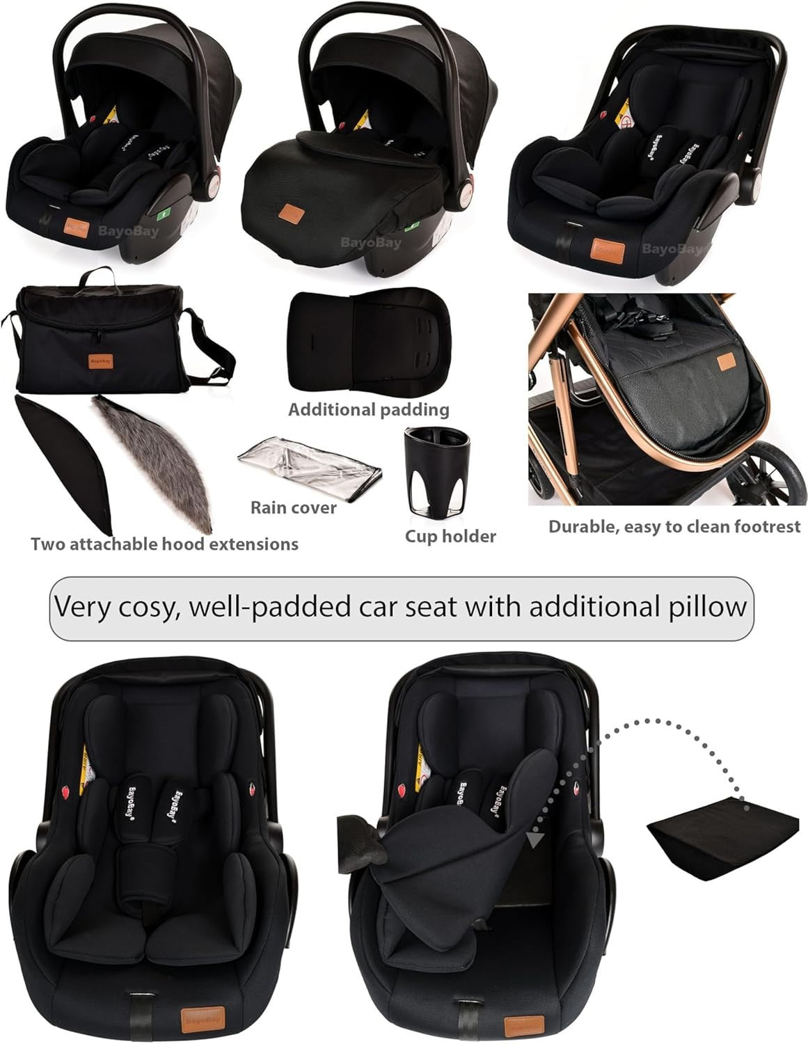 Luxury 3in1 Baby Pram Pushchair Car Seat Foldable Travel System 22kg - Kwikley