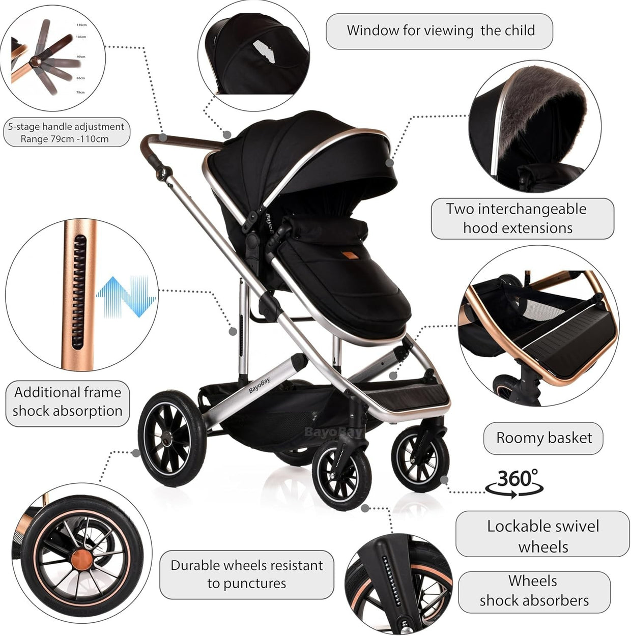 Luxury 3in1 Baby Pram Pushchair Car Seat Foldable Travel System 22kg - Kwikley