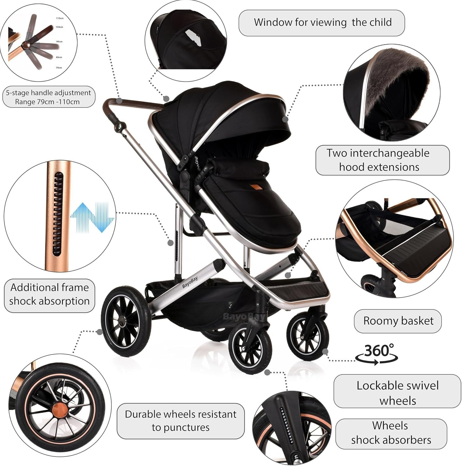 Luxury 3in1 Baby Pram Pushchair Car Seat Foldable Travel System 22kg - Kwikley
