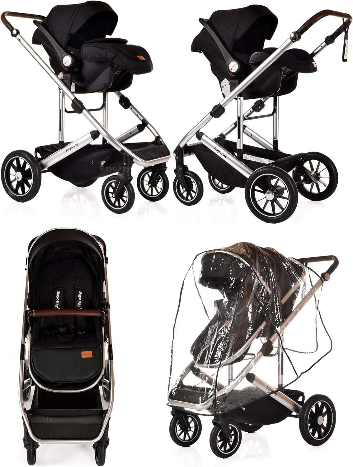 Luxury 3in1 Baby Pram Pushchair Car Seat Foldable Travel System 22kg - Kwikley