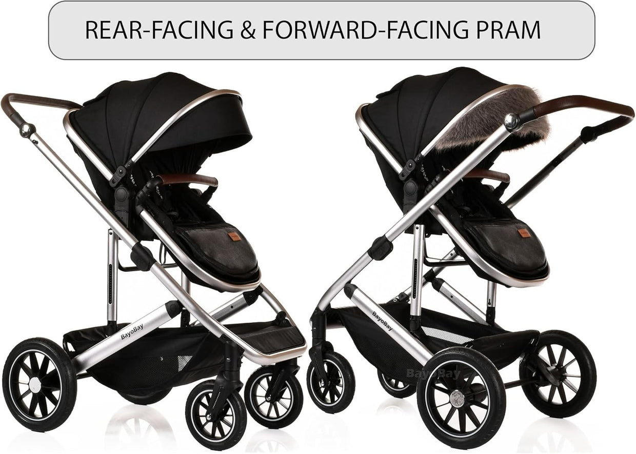 Luxury 3in1 Baby Pram Pushchair Car Seat Foldable Travel System 22kg - Kwikley