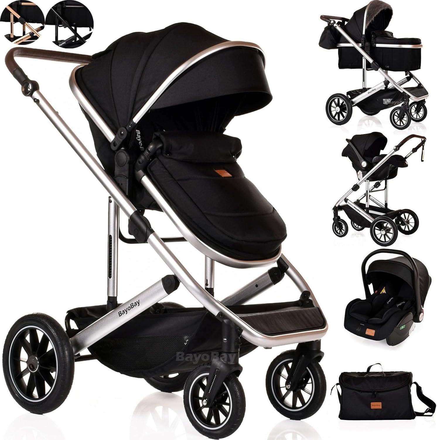 Luxury 3in1 Baby Pram Pushchair Car Seat Foldable Travel System 22kg - Kwikley