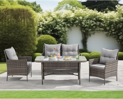 Luxury 4 Seater Rattan Garden Dining Lounge Set Sofa Chairs Glass Table Patio - Kwikley