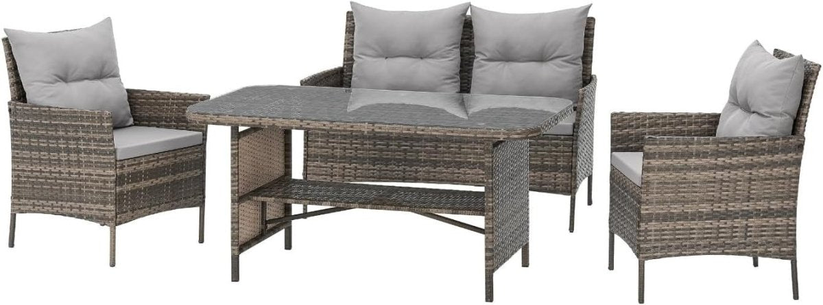 Luxury 4 Seater Rattan Garden Dining Lounge Set Sofa Chairs Glass Table Patio - Kwikley