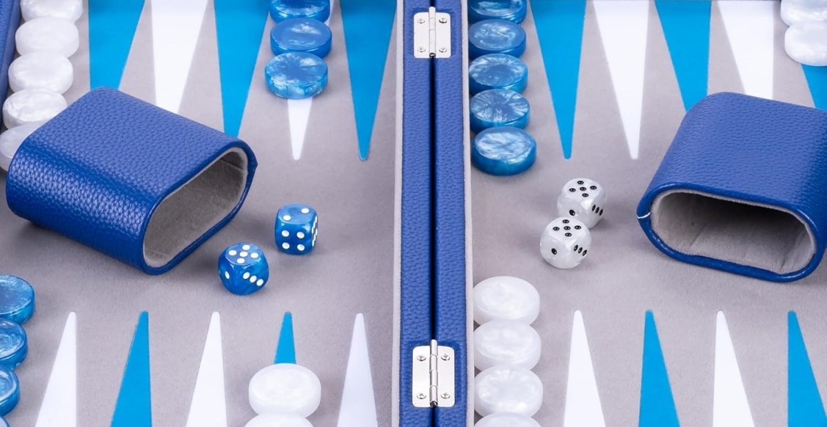 Luxury Backgammon Set 15in Faux Leather Case Travel Board Game Dice Cups - Kwikley