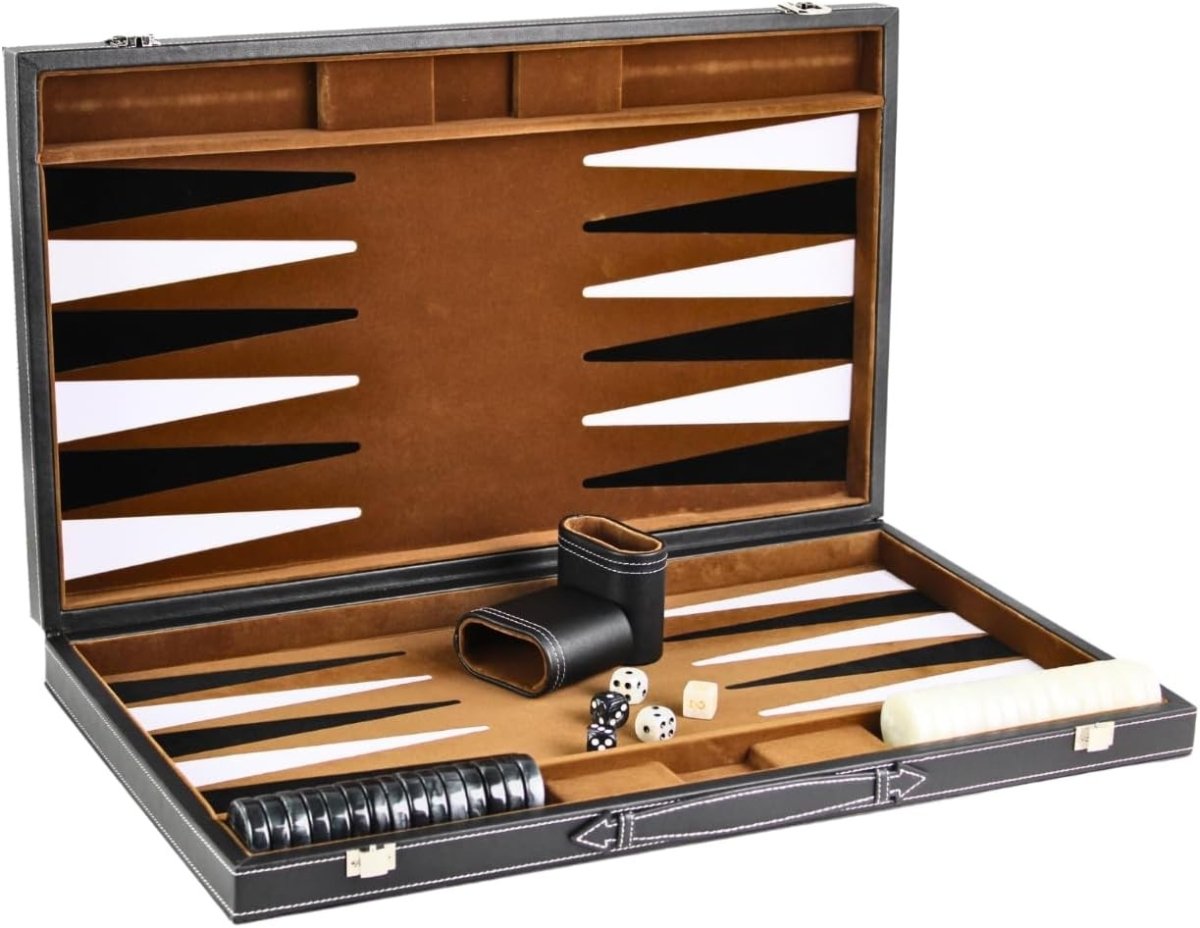 Luxury Backgammon Set 21in Genuine Leather Case Large Premium Strategy Board - Kwikley