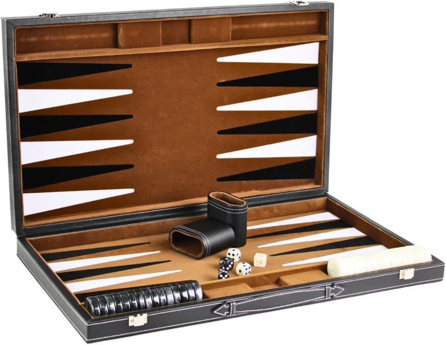 Luxury Backgammon Set 21in Genuine Leather Case Large Premium Strategy Board - Kwikley