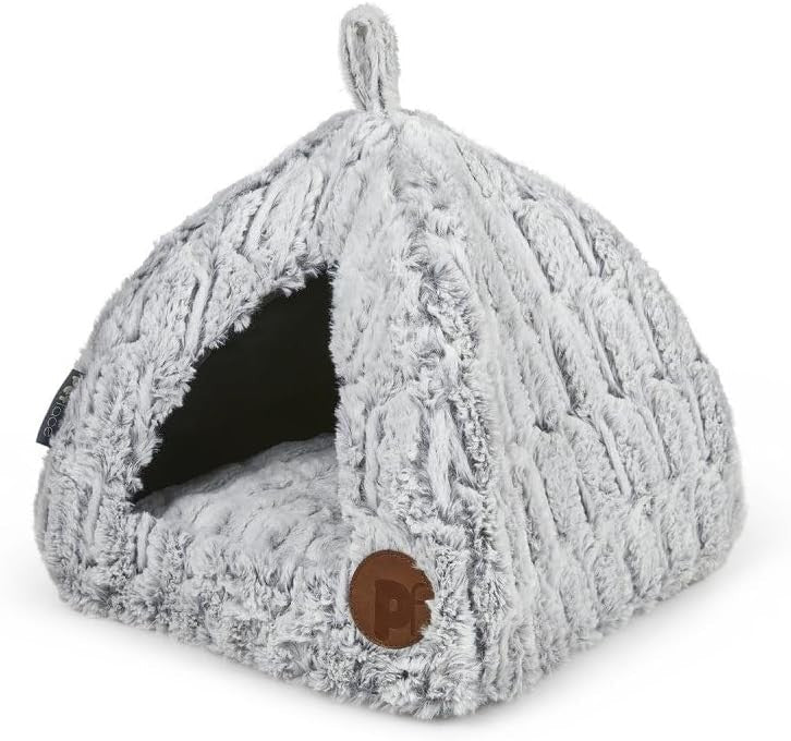 Luxury Bamboo Cat Igloo Bed Plush Cozy Pet Hideaway 40x40x35cm - Kwikley