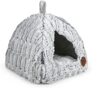 Luxury Bamboo Cat Igloo Bed Plush Cozy Pet Hideaway 40x40x35cm - Kwikley