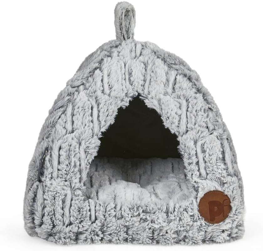 Luxury Bamboo Cat Igloo Bed Plush Cozy Pet Hideaway 40x40x35cm - Kwikley