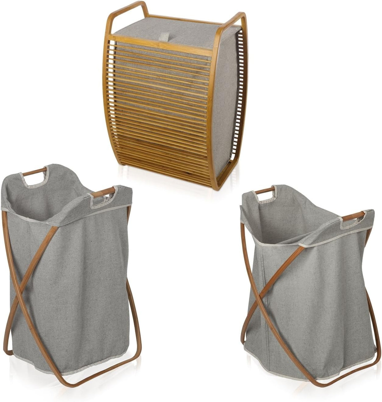 Luxury Bamboo Laundry Basket with Lid & Fabric Liner, 40×35.5×60cm Modern Hamper - Kwikley