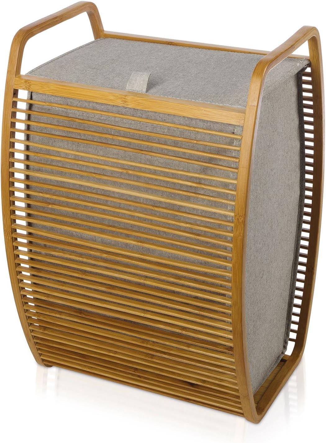 Luxury Bamboo Laundry Basket with Lid & Fabric Liner, 40×35.5×60cm Modern Hamper - Kwikley