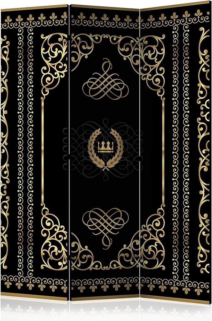 Luxury Black & Gold Islamic Pattern 3 - Panel Folding Room Privacy Divider 135x172 - Kwikley