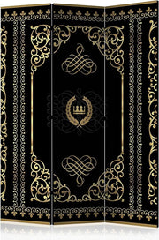 Luxury Black & Gold Islamic Pattern 3 - Panel Folding Room Privacy Divider 135x172 - Kwikley